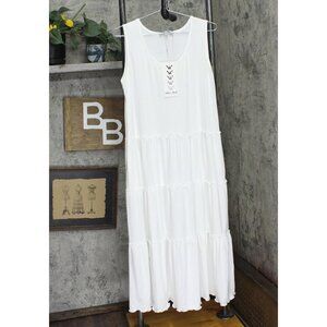 White Mark Womens Plus Size Scoop Neck Tiered Midi Dress PS315 White 1X